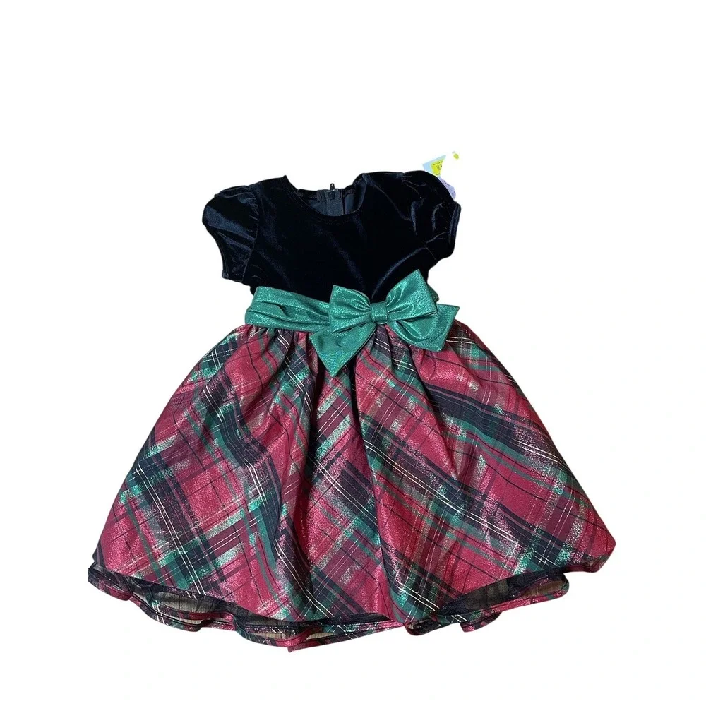 Bonnie Baby Christmas‎ Dress with black velvet and red and green plaid NWT 24mo